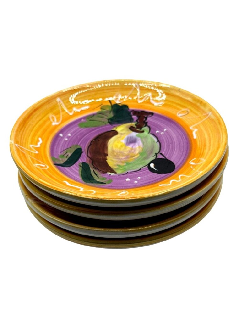 Vibrant Italian Rustic Plates Olives Appetizer Set of 4 Ceramic 5" Trinket Dish